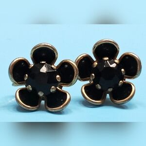 Black Floral Vintage Clip On Earrings With Gold trim